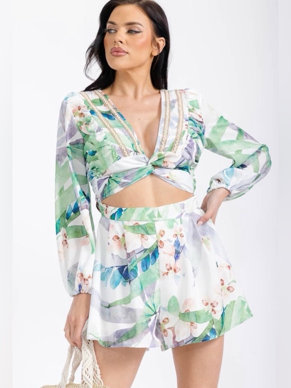 Long Sleeve Bright Pink Floral Romper